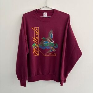 Vintage Jerzees Mallards Illinois Dept Conservation Sweatshirt XL Maroon